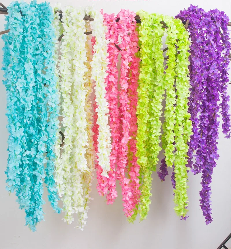 baratas 2 M 79 Polegadas Upscale Arco Do Casamento Flor Artificial Flor Hortênsia Flores Das Glicínias Rattan Vines Guirlandas Partido Marrige Decoração Floral