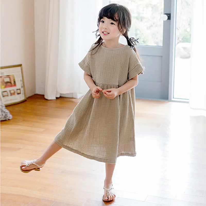 Girls dresses 2019 summer teenage princess clothing cotton linen short sleeve casual teens dress kids clothes 4 6 8 10 12 14 Y | Детская
