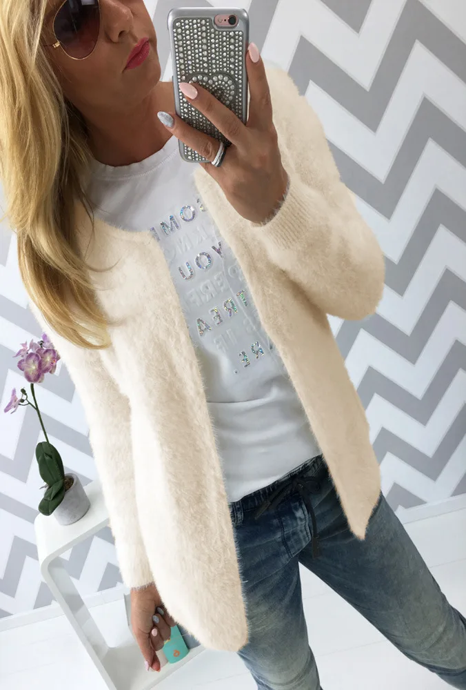 Женский осенний свитер 2018 женский кардиган однотонный длинный рукав тонкий