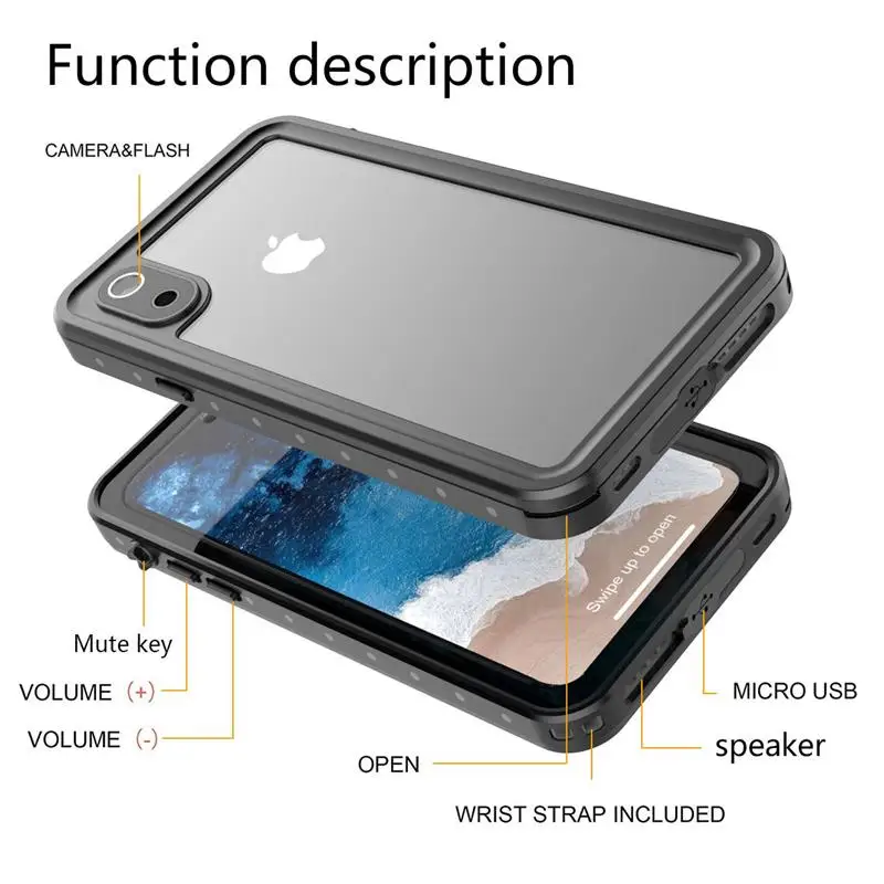 Водонепроницаемый чехол для телефона IP68 ДЛЯ iPhone X XS Max XR 360 градусов защитный 7 8 plus