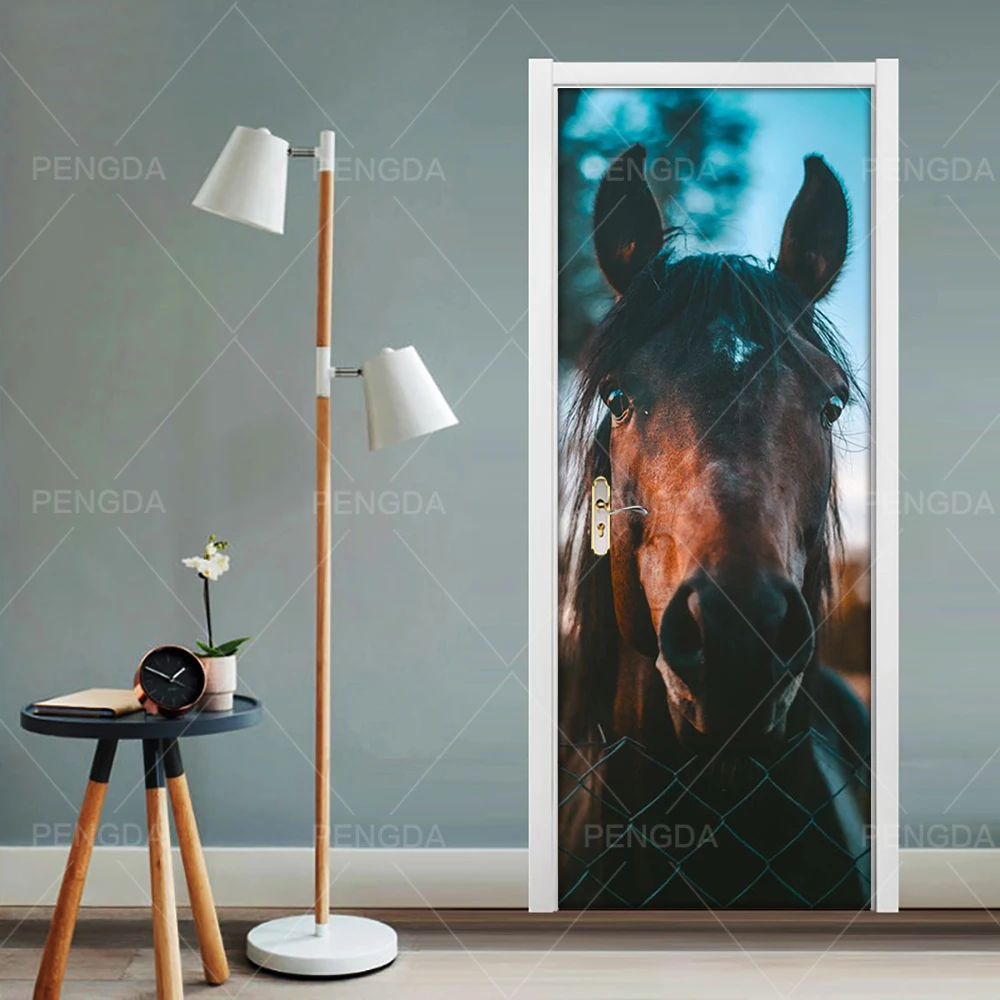 Door XRN1511-02 Наклейка на дверь, самоклеющаяся, сделай сам, животное, лошадь, ремонт, Фреска, водонепроницаемый холст, печать, искусство, картина, новое украшение дома, спальня - Цвет: Door XRN1511-02
