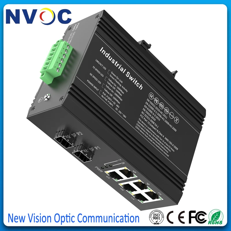 100 м 2 слота SFP + 10/100 6 портов RJ45 неуправляемый промышленный волоконный медиа