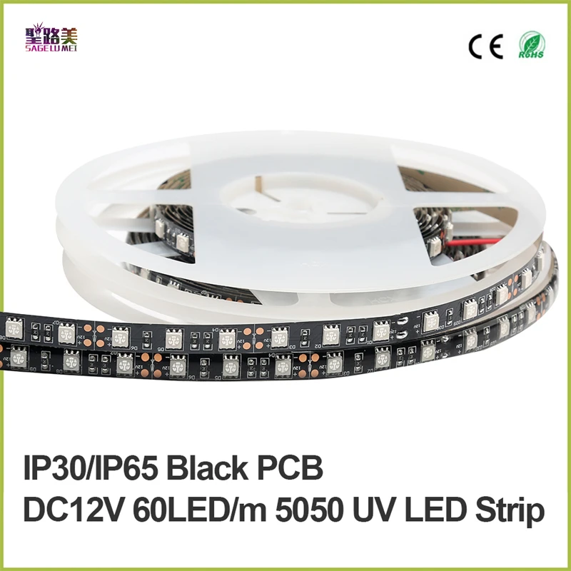 5 м/рулон DC12V 5050 УФ 60 светодиодов/м ультрафиолетовые лучи 395 405nm светодиодные