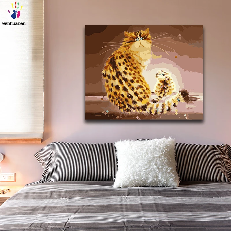 DIY раскраска краска по номерам жира в горошек кошка картины с комплекты 40x50