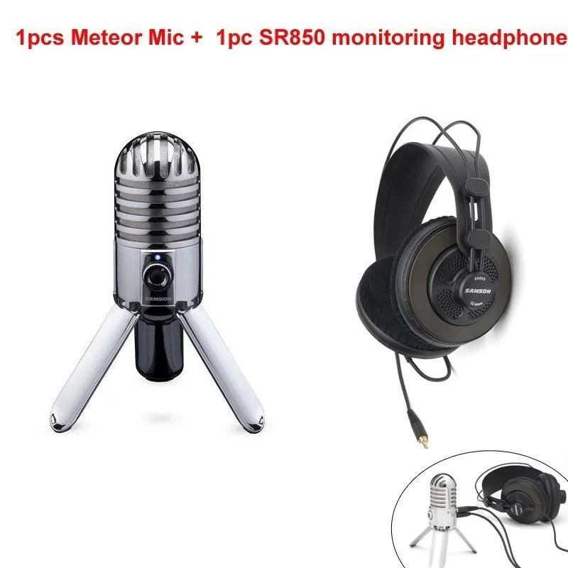 meteor add SR850 Samson Meteor USB Студийный конденсаторный микрофон с выходом для наушников для записи видео и VOIP игр - Цвет: meteor add SR850