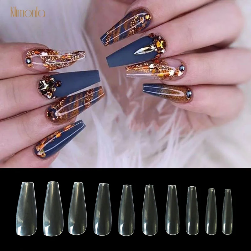

500pcs Long Ballerina Nail Art Tips Transparent Coffin Shape Fake Nails UV Gel Acrylic Manicure Salon Full Cover False Nail Tips