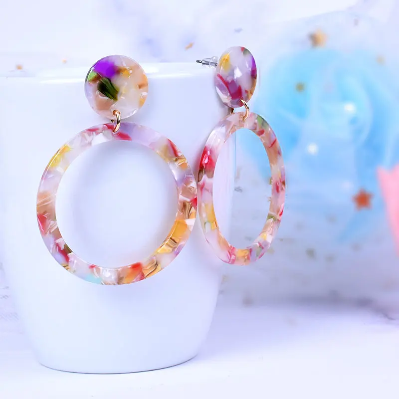 

Fashion 2019 Hot Sale Acrylic For Women Big Circle Acetate Resin Geometric Statement Hoops Fashion Za Jewelry Gift