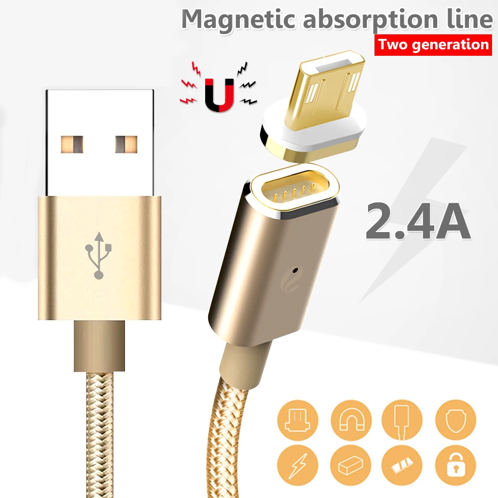Android Золотой кабель для передачи данных мобильного телефона с магнитным микро USB