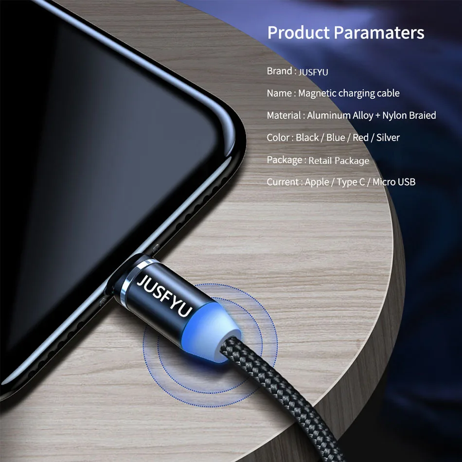 Светодиодный магнитный usb-кабель для зарядки Micro Usb Type C освещения Магнитный