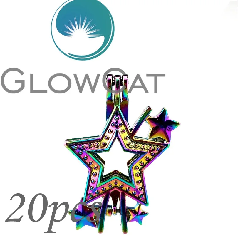 

GLOWCAT 20x CC610 радужные цвета звезда небо бусины клетка ювелирные изделия эфирное масло диффузор жемчужная клетка кулон