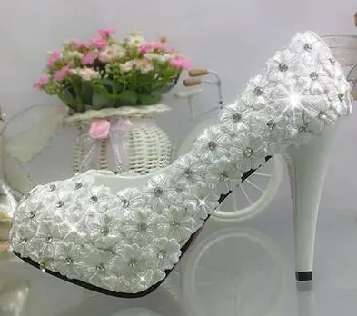 Full lace wedding shoes womens sweet handmade lace flower girl proms dress pumps shoes custom handmade plus sizes bridal shoe