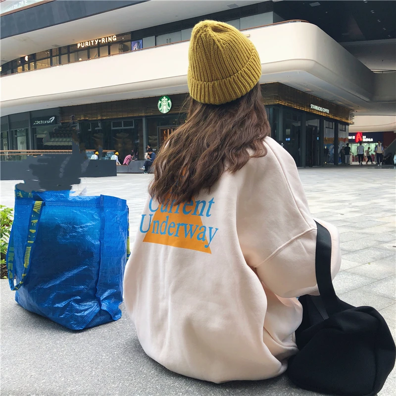 Женские толстовки Harajuku Ulzzang Повседневная Свободная Толстовка с принтом в виде