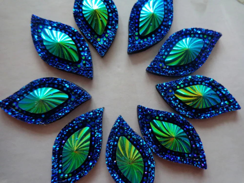 

50pcs Deep blue AB colour resin crystal Sew On rhinestones Navette shape 15*30mm flatback strass gem stones