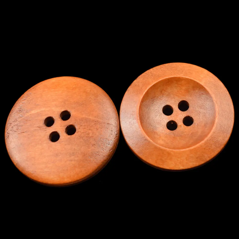 Круглые темно коричневые деревянные пуговицы большого размера с 4 отверстиями
