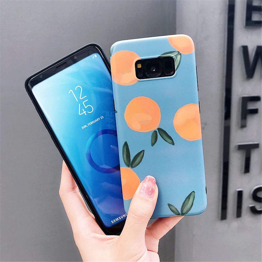 Luxury Fashion Matte Soft IMD Silicon Phone Case For Samsung Galaxy S8 Plus S9 S7 Edge Note 8 Popular Fruit Orange |