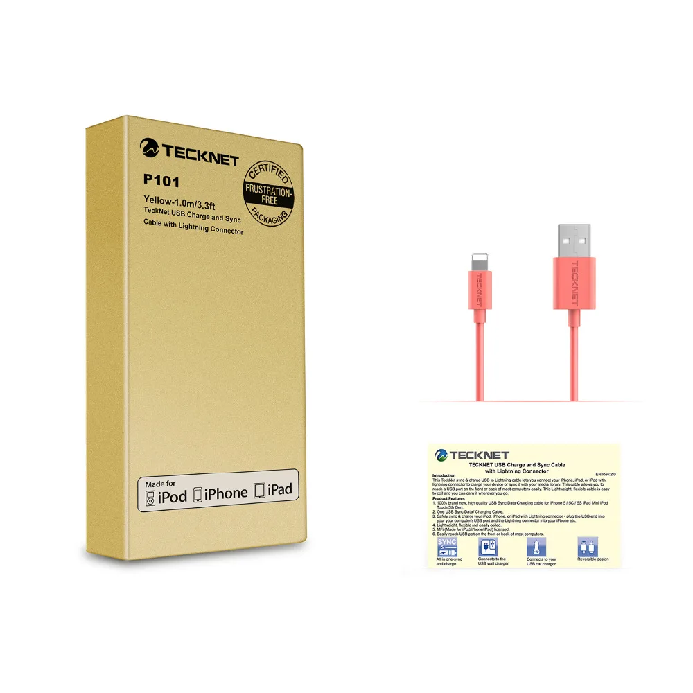TeckNet кабель с сертификацией MFi 1 м USB зарядное устройство кабель для IOS10 iPhone XR X XS MAX 8 7 5 6 6S Plus 2.4A Быстрая зарядка кабель для передачи данных