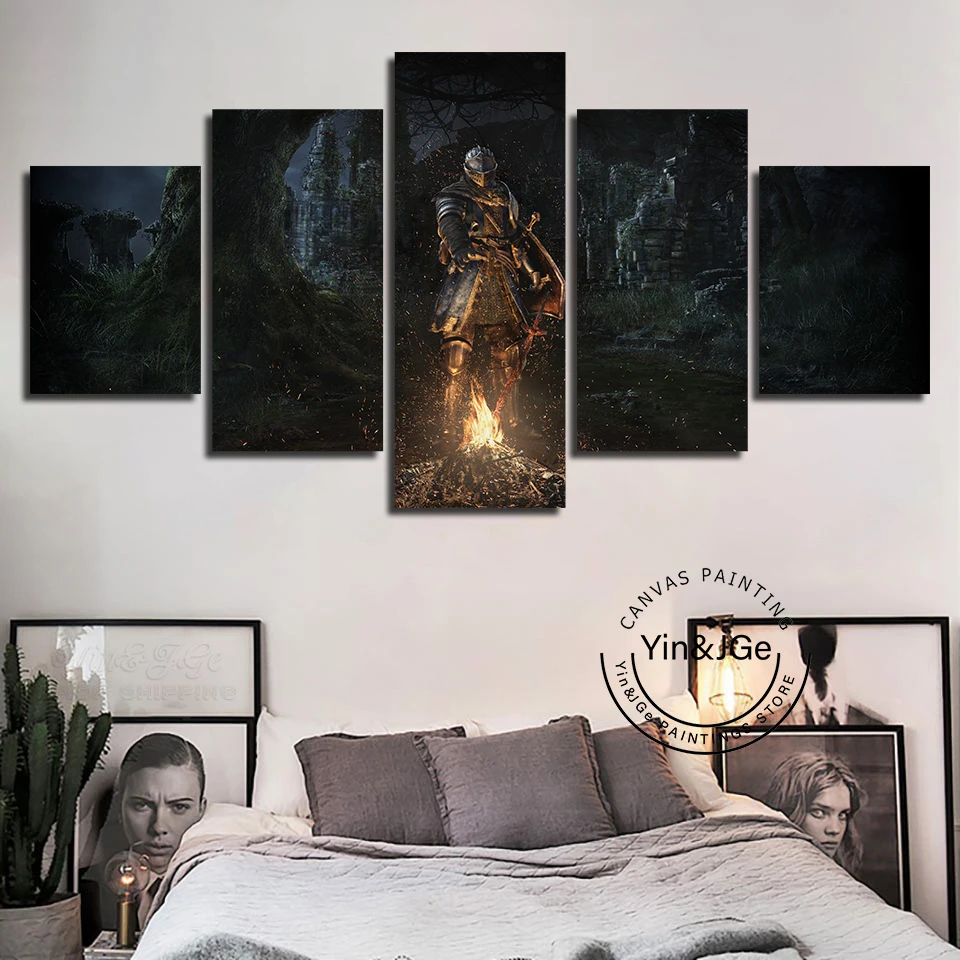 3 Панели Темные души игра холст меч печатная живопись гостиная настенная Декор