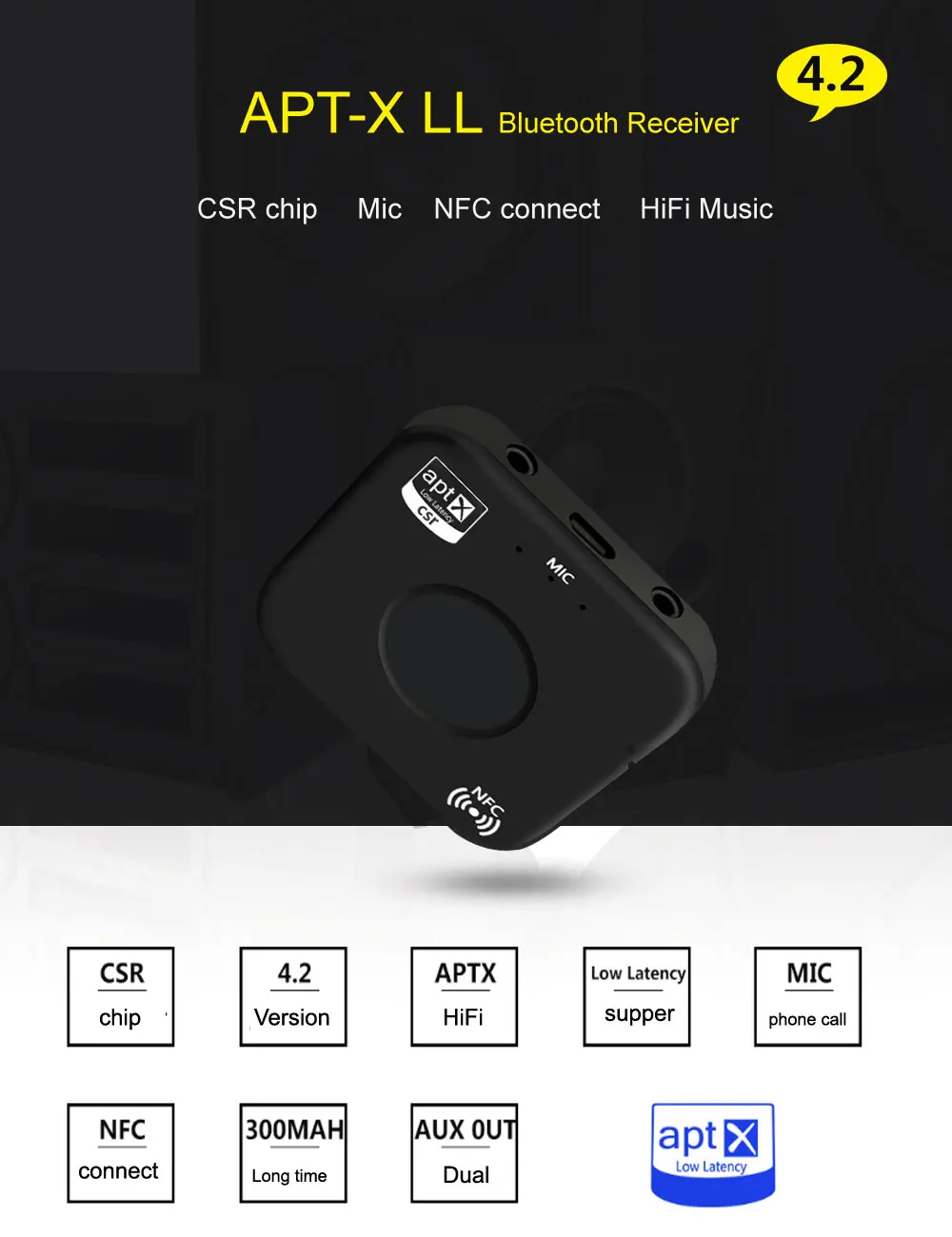 EANOP B7 Plus BT4.2 беспроводной аудио приемник громкой связи NFC 3,5 мм двойной аудио плеер Aux автомобильный mp3-плеер