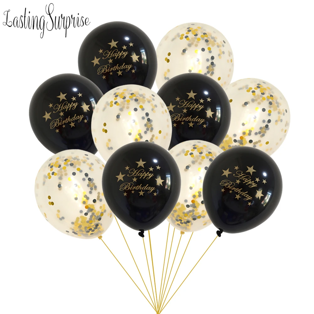Черные золотые наборы воздушных шаров воздушный шар С Днем Рождения шарик в
