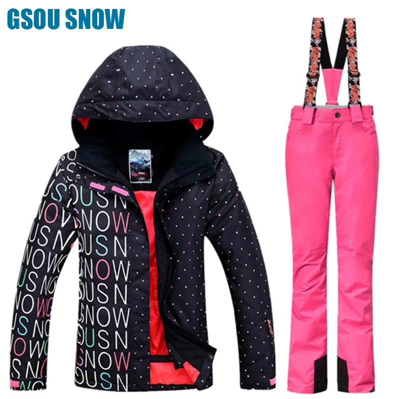 Gsou Snow Brand Водонепроницаемый лыжный костюм Для женщин лыжная куртка Брюки для