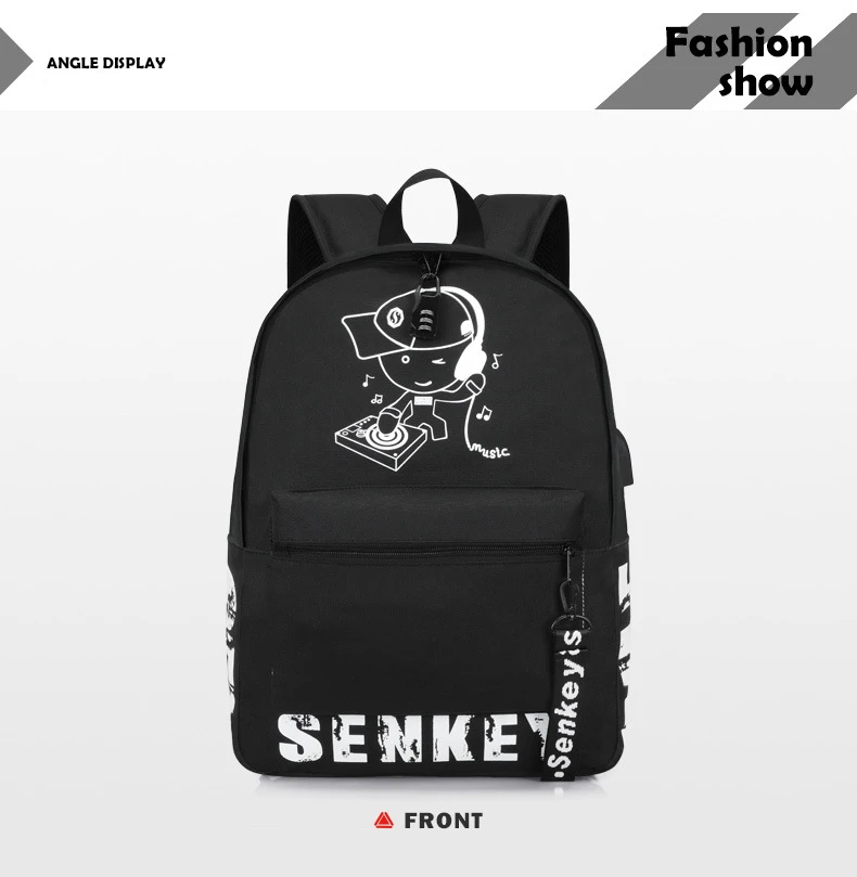 Senkey& style студенческий рюкзак со светящимся рисунком на тему аниме USB зарядка для ноутбука рюкзак для подростка Противоугонная школьная сумка для мальчиков