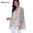 Блузка BHflutter Женская в стиле бохо, модная шифоновая Повседневная рубашка с рукавом летучая мышь, с цветочным принтом, лето 2018