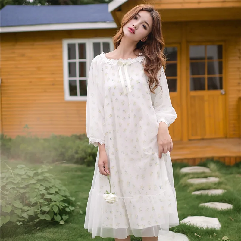 Женские мягкие длинные ночные рубашки женский сладкая принцесса спальный платье