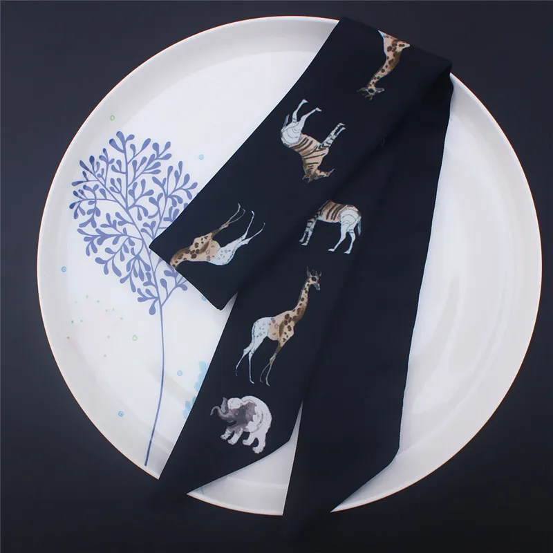 Шелковый шарф POBING Elephant с принтом жирафа женский платок на голову брендовая