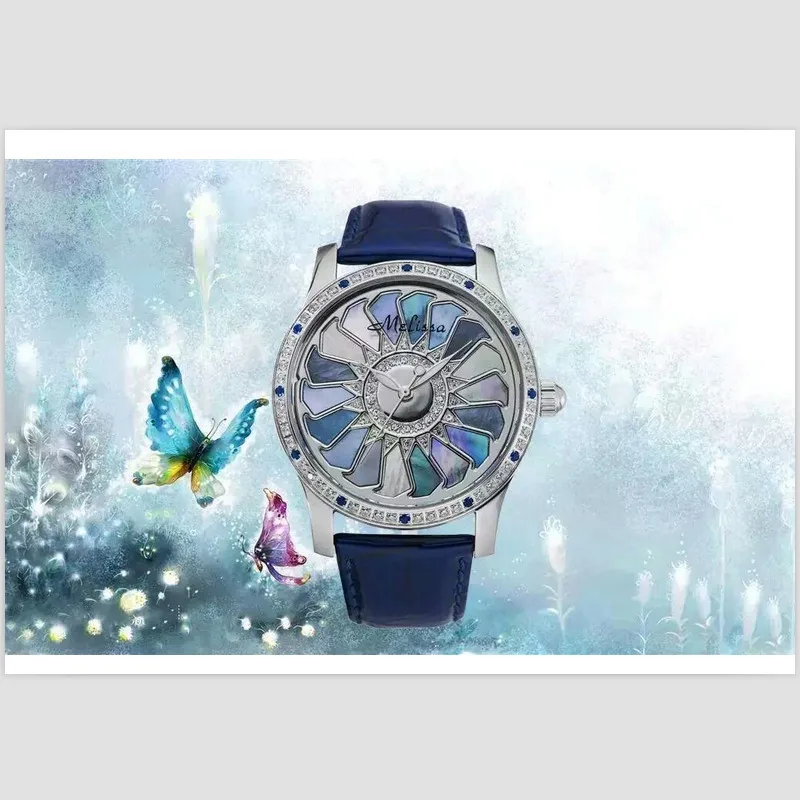

Melissa Spring Element, цветные часы с цветами, роскошные женские часы с кристаллами, кварцевые часы из натуральной кожи, Feminino Montre