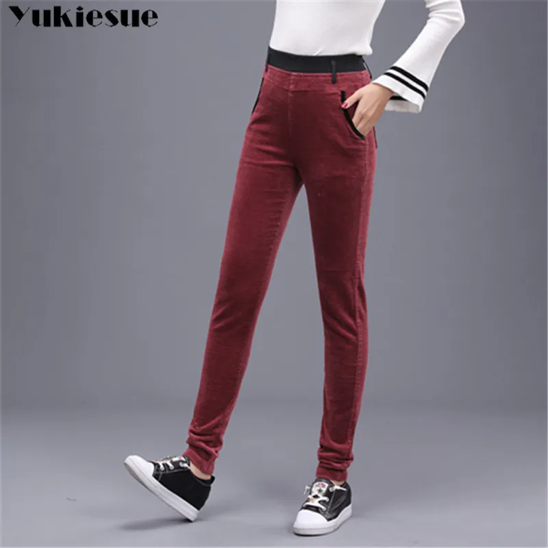 corduroy harem pants women fleece winter warm velvet skinny high waist elastic patwork womens trousers female leggings Plus size | Женская