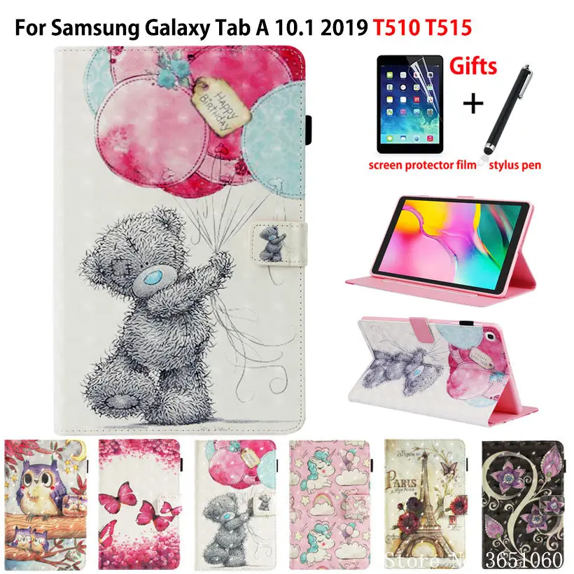 Флип чехол для Samsung Galaxy Tab A 10 1 2019 дюйма T510 T515 с пленкой и ручкой|Чехлы планшетов