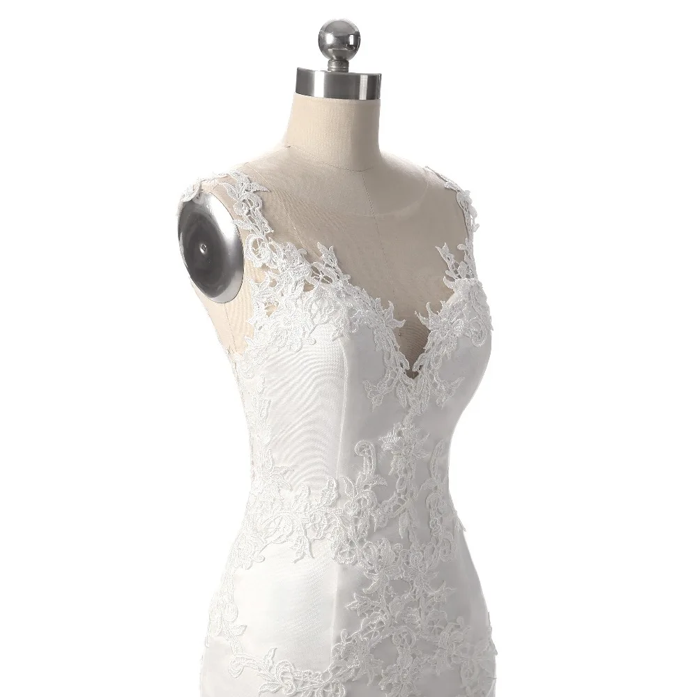 

vestido de noiva 2016 Glamorous Scoop Lace Applique Bridal Gown Custom Made Long Tulle Elegant Mermaid Wedding Dress 2017