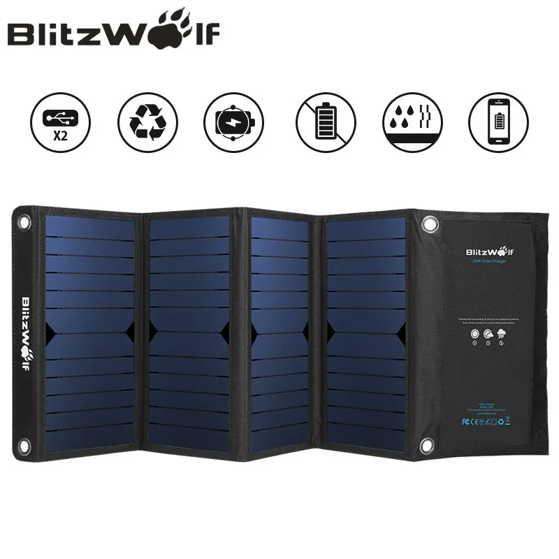 BlitzWolf Dual USB солнечная батарея панель внешний аккумулятор для iPhone X 8 samsung телефон