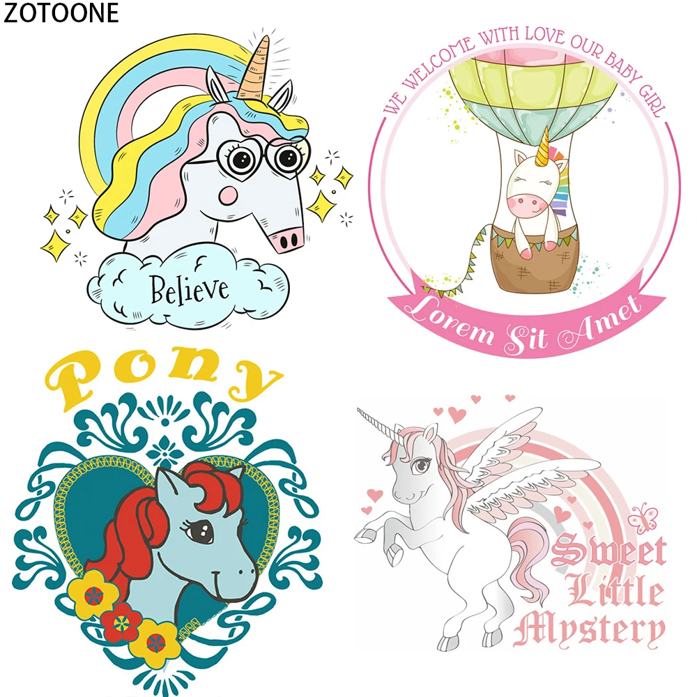 

ZOTOONE Cute Unicorn Garment Patch for Body Iron-on Transfer DIY T-shirt Washable Appliqued Colorful Heat Transfers for Clothing