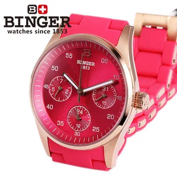 Повседневное цвет красного вина Женева Кварцевые часы Бингер Женщины Аналоговые