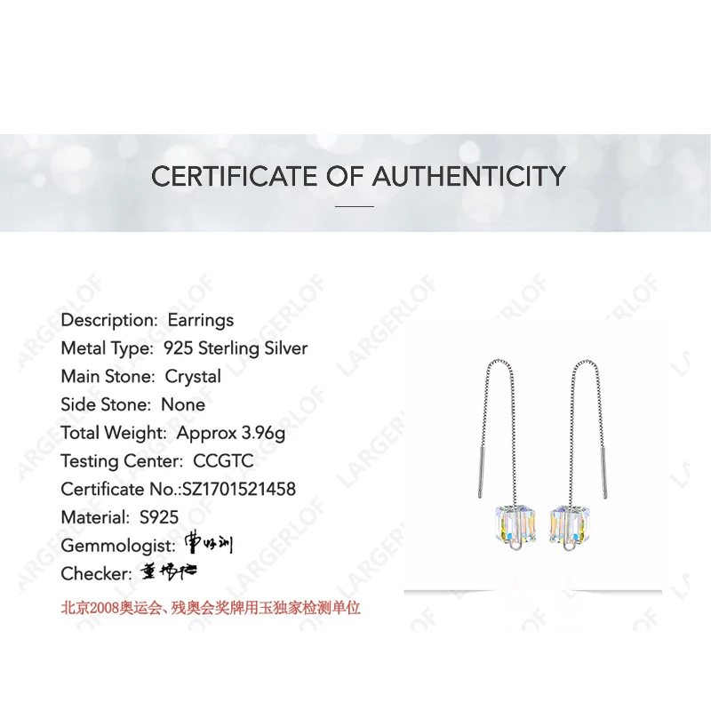 925 пробы Серебряные серьги Для женщин Кристаллические Серьги Fine Jewelry серебро