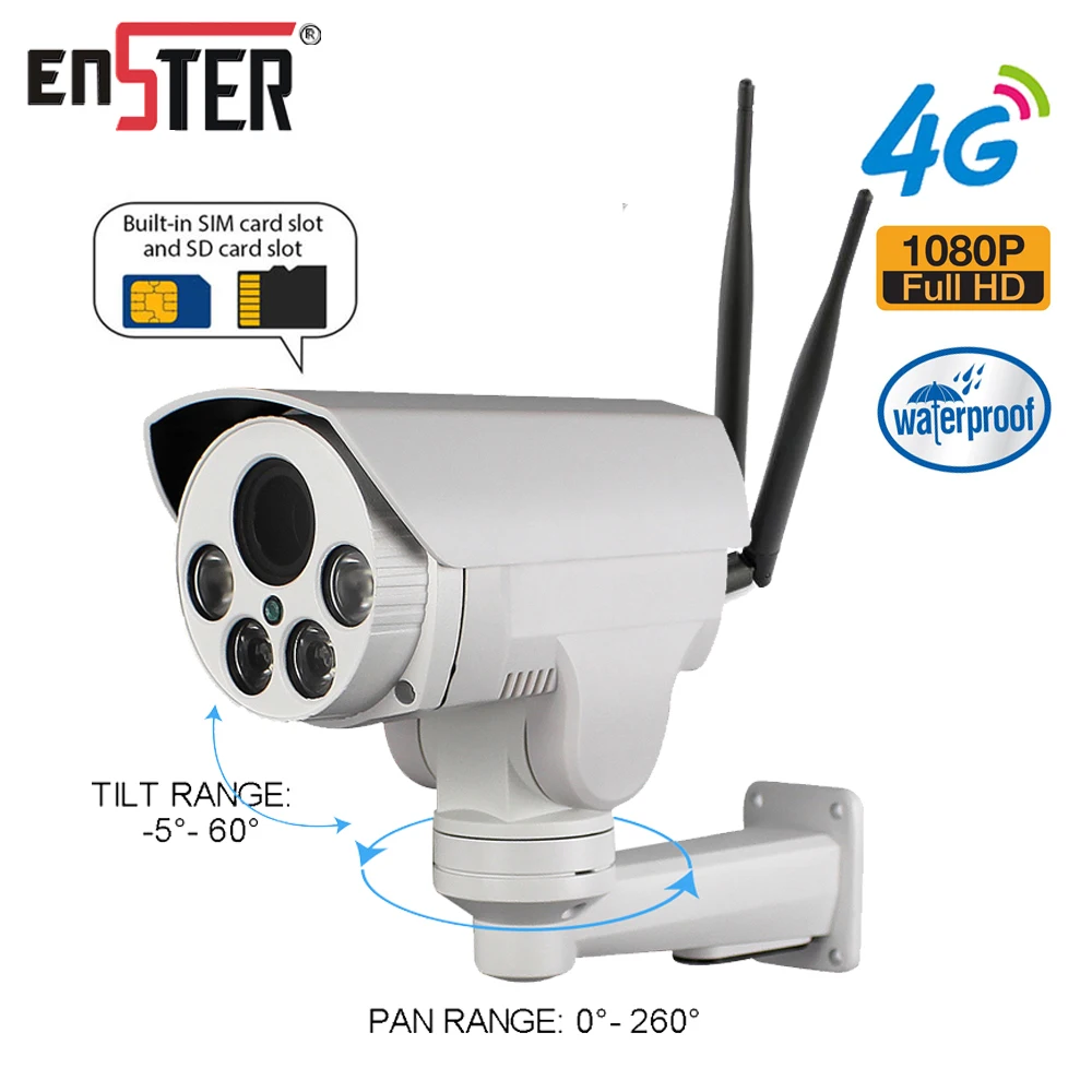 Беспроводная IP камера ENSTER 1080P 5 кратное увеличение 4G Sim карта PTZ аудио встроенный