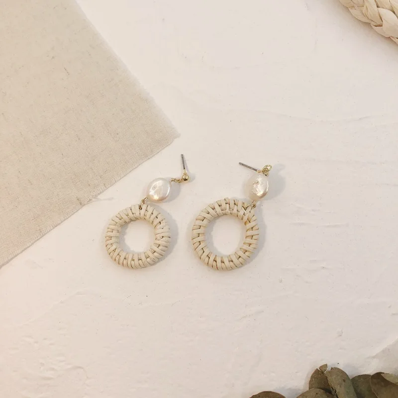 Женские длинные серьги ручной работы из ротанга и лозы корейские висячие 2019 |