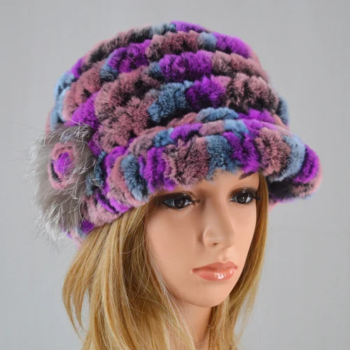 colorful 8 Новые женские полосатые и цветочные настоящие натуральные шапки из меха кролика рекс натуральная шапка из меха кролика рекс женские зимние теплые шапки из меха кролика рекс - Цвет: colorful 8