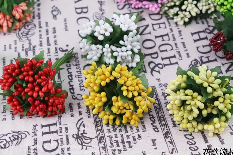 Многоцветный Скрапбукинг цветок листья 12 шт./лот украшение жемчужные ягоды