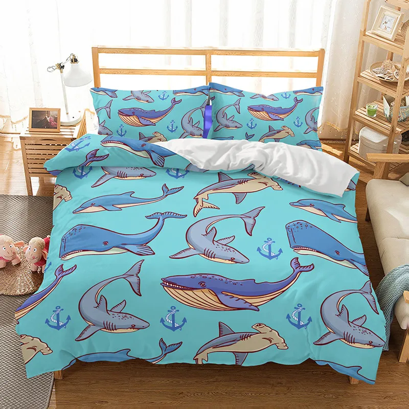 

shark 3d Bedding Set queen size kids duvet Cover With Pillowcases bedclothes 3D bed sets