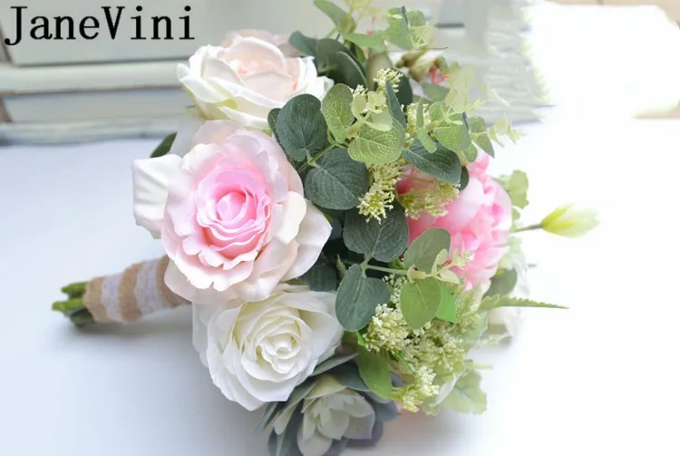 Свадебный букет невесты в Корейском стиле с розовыми цветами и пионами JaneVini 2019 |