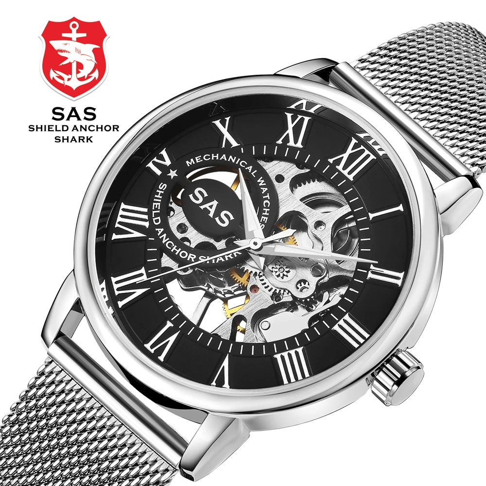 SAS Shield Anchor Shark спортивные часы со скелетом сглаза механический полый сетчатый