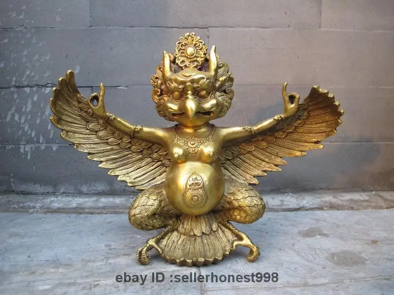 

Tibet Buddhism Temple Pure Brass Copper Garuda Bird God Buddha Statue