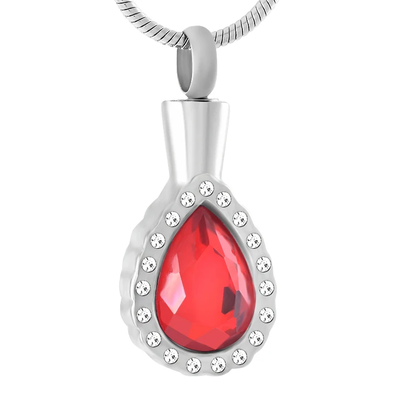 

IJD9440 Inlay Teardrop Shape Crystal Cremation Urn Necklace Hold Ashes Keepsake Stainless Steel Water Drop Memorial Jewelry