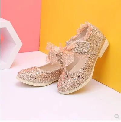 Модная кружевная детская обувь для принцессы маленьких девочек Кожаная с мягкой