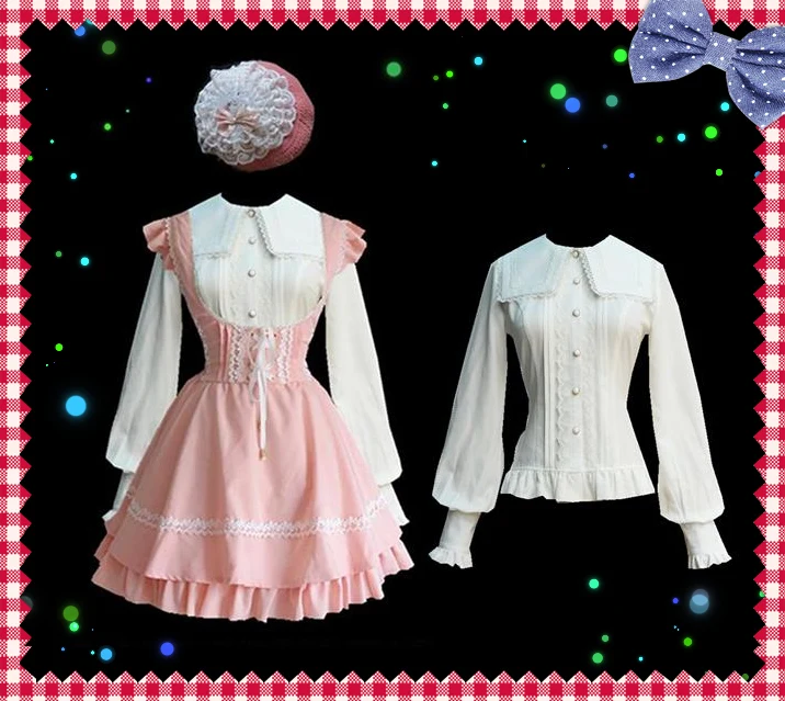 Красивая женская блузка в стиле &quotЛолита&quot с квадратным воротником и длинными