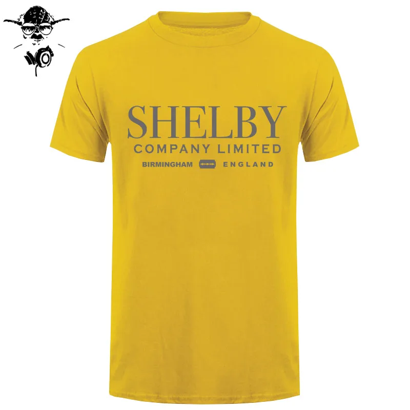 Shelby компания ограниченная вдохновленная Peaky blinds печатные футболки Топ тройник хлопок юморная Мужская футболка с круглым вырезом под горло черный стиль - Цвет: yellow gray