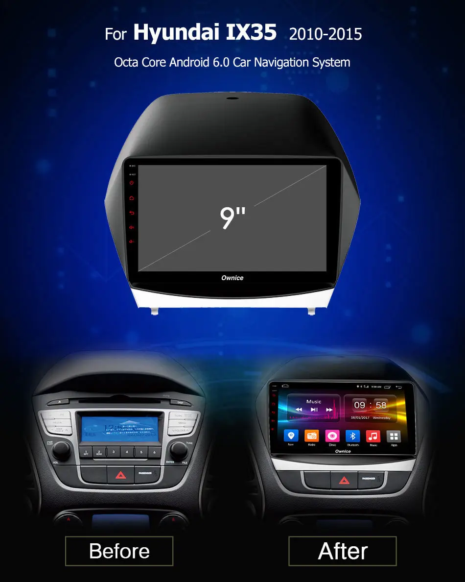 4G SIM Android 6.0 Octa Core 2GB RAM+32GB ROM 9 inch Car DVD Player for For Hyundai IX35 Tucson 2010-2015 GPS Navi Radio Stereo |