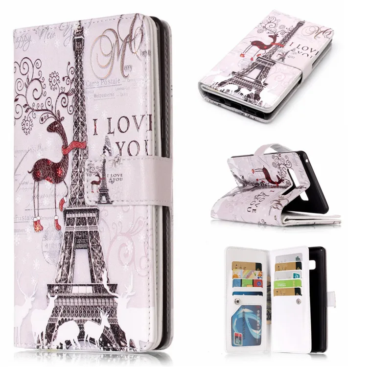 9 слотов для карт Роскошный чехол из искусственной кожи корпуса телефона